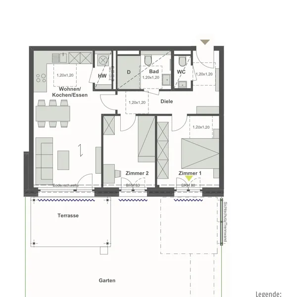 Erstbezug: 3-Zimmer EG 100qm Garten Terrasse Möbiliert — photo 1